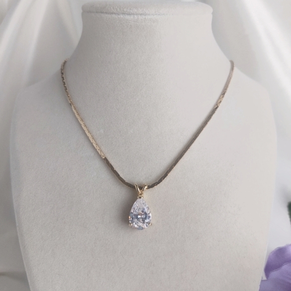 Vargas H.G.E. Faux Diamond Tear Drop Necklace Vintage 1940's 17 Inches - Picture 4 of 11